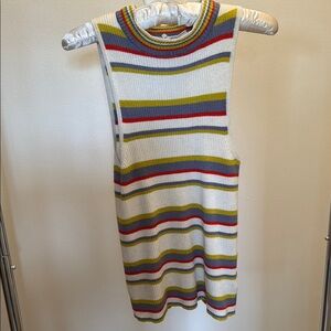 Moth Ribbed White and Red Sleeveless Tank Top